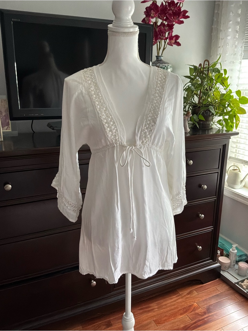 White Lace-Trim Beach Pool Swim Coverup